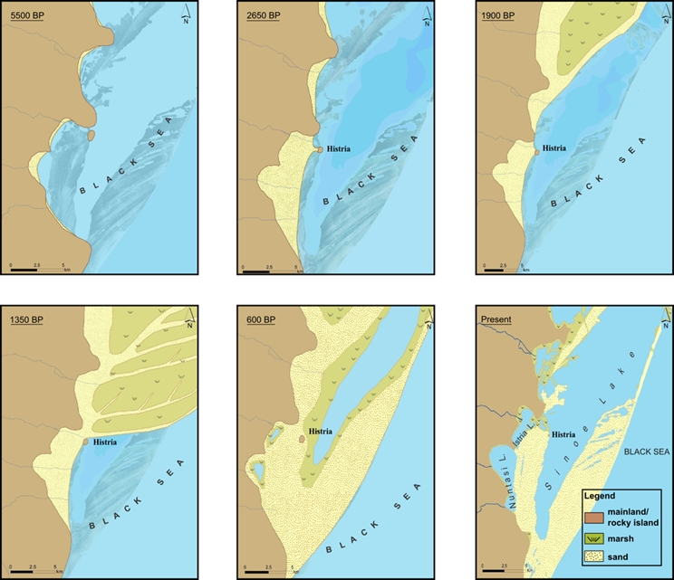 Fig. 2 - Overview of Southern Danube Delta evolution